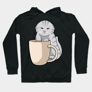 Cute cute, tired cat with coffee cup. Hoodie